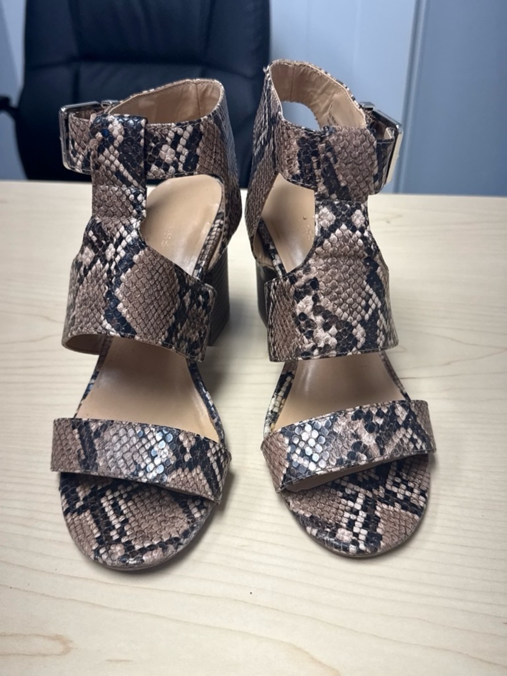 Express Brown Snake-Print Block Heel Sandals